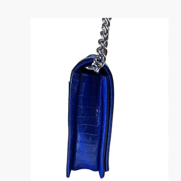 Rebecca Minkoff Love Mock Croc Embossed Leather Crossbody Bag Cobalt Bue NWOT - Picture 2 of 10